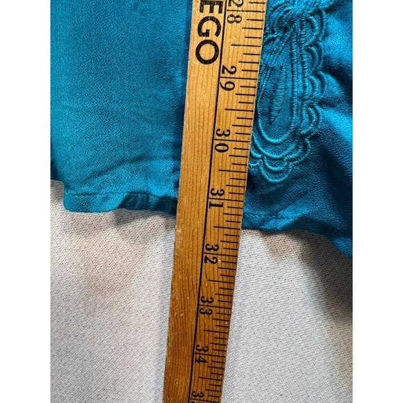 Lane Bryant Womens Boho Peasant Tunic Blouse Size 26/28 Teal Blue Tie Neck - Picture 8 of 11